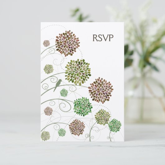 RSVPのダリアの風変わりな庭園の結婚式カード 出欠カード (スタンド正面)