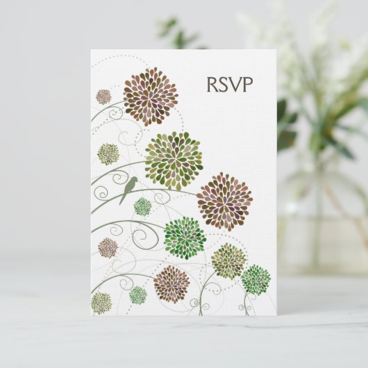 RSVPのダリアの風変わりな庭園の結婚式カード 出欠カード (スタンド正面)