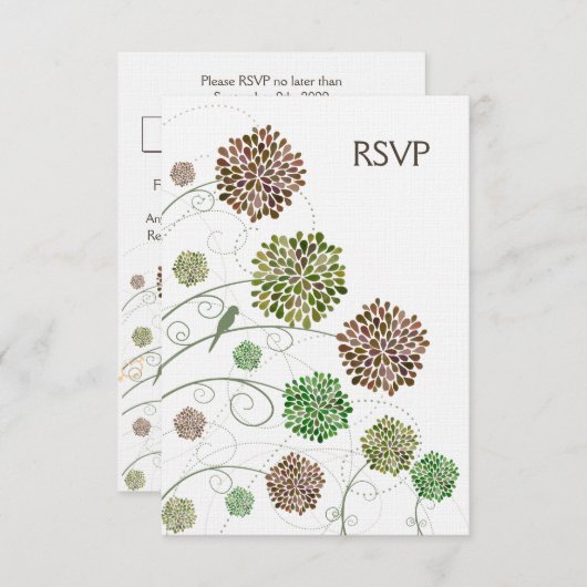 RSVPのダリアの風変わりな庭園の結婚式カード 出欠カード (正面/裏面)