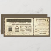 rsvpのデザインの結婚式のヴィンテージのチケットの招待 招待状 (正面/裏面)