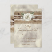 RSVPのバ結婚ーラップベージュホワイトローズレースボウ 出欠カード (正面/裏面)