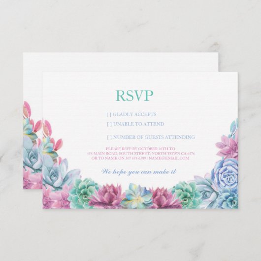 RSVPのパステル調の結婚式の素朴なSucculentsの花柄カード 出欠カード (正面/裏面)