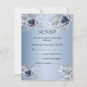 RSVPのブルー結婚シルバーフローラブーケシャンパン 出欠カード (裏面)