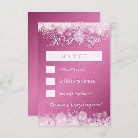 RSVPのベビーシャワー夜輝きのピンク 出欠カード (正面/裏面)