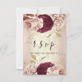 RSVPのマ結婚ルサラ花模様バラPinkGlam 出欠カード