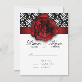 RSVPのリプライ結婚スカードRed Rose Damask 出欠カード