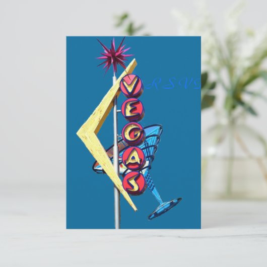 RSVPのヴィンテージのネオンラスベガス 出欠カード (スタンド正面)