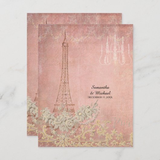 RSVPのヴィンテージのパリのパリのスタイリッシュな結婚式 出欠カード (正面/裏面)