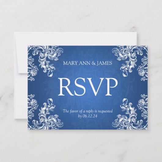 RSVPのヴィンテージを青結婚することは2サファイアの渦巻きます 出欠カード (裏面)