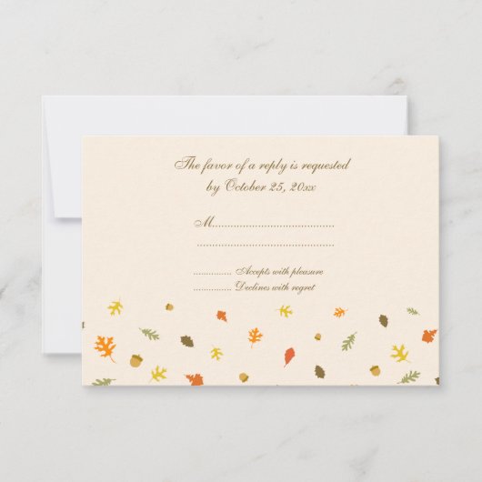 rsvpの平らなカードを結婚するエレガントな秋の紅葉 出欠カード (正面)