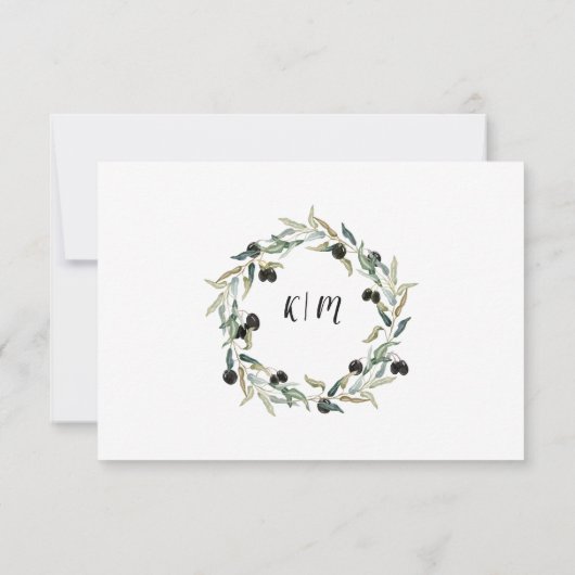 RSVPの応答のオリーブ色の葉の枝水彩画のアートワーク 出欠カード (裏面)