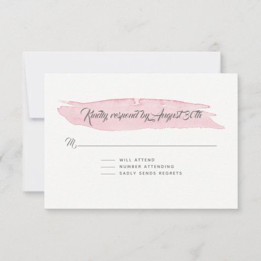 RSVPの応答のシンプルな水彩画の洗浄ブラシの打撃 出欠カード (正面)
