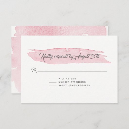 RSVPの応答のシンプルな水彩画の洗浄ブラシの打撃 出欠カード (正面/裏面)