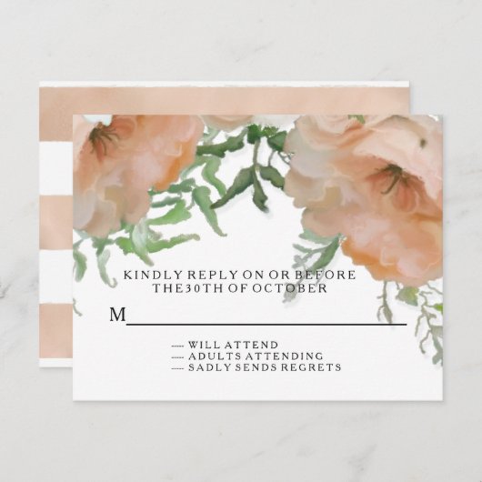 RSVPの応答のパステル調の花びらの英国の花の結婚式 出欠カード (正面/裏面)