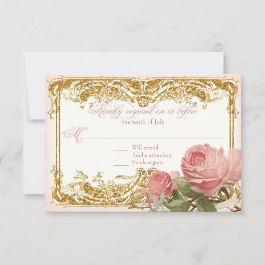 RSVPの応答のパリのヴィンテージのばら色の領主の邸宅 出欠カード (正面)