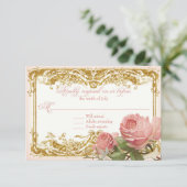 RSVPの応答のパリのヴィンテージのばら色の領主の邸宅 出欠カード (スタンド正面)