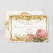 RSVPの応答のパリのヴィンテージのばら色の領主の邸宅 出欠カード (正面/裏面)