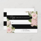 RSVPの応答の白黒ストライプのなwのかわいらしい花柄 出欠カード (正面/裏面)