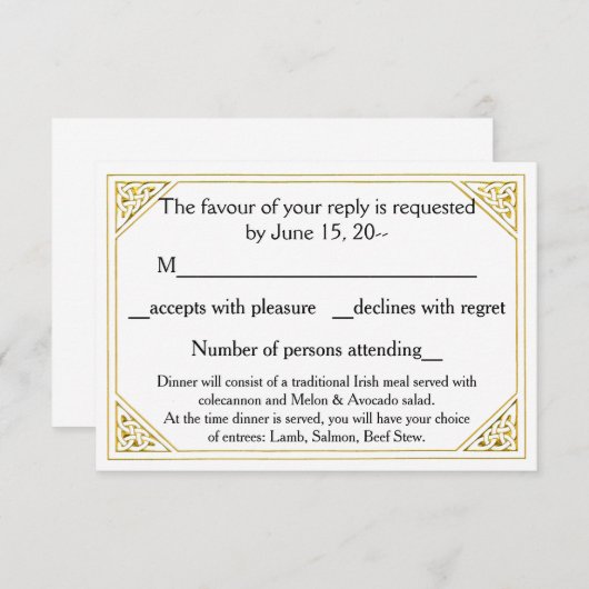 RSVPの応答を結婚するケルト族愛結び目はノートを梳きます 出欠カード (正面/裏面)