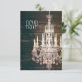 RSVPの応答を結婚するヴィンテージの納屋の木製のシャンデリア 出欠カード (スタンド正面)