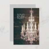 RSVPの応答を結婚するヴィンテージの納屋の木製のシャンデリア 出欠カード (正面/裏面)