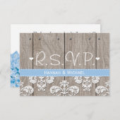 RSVPの応答カードを結婚している素朴で青いアジサイ 出欠カード (正面/裏面)