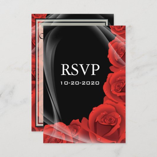 RSVPの応答カードを結婚している黒く及び赤いバラ 出欠カード (正面/裏面)