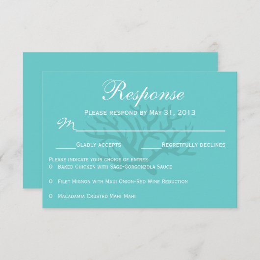 RSVPの応答カードを結婚しているSeafoamの緑のタツノオトシゴ 出欠カード (正面/裏面)