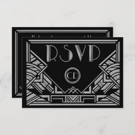 RSVPの応答カードを結婚するアールデコのGatsbyのスタイル 出欠カード (正面/裏面)