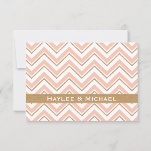 RSVPの応答カードを結婚する珊瑚および金ゴールドシェブロン 出欠カード (裏面)