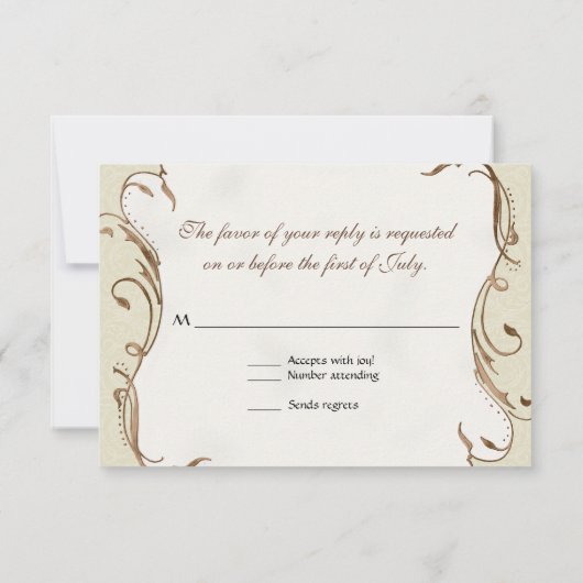 RSVPの応答カードヴィンテージのマグノリアの渦巻のダマスク織 出欠カード (裏面)