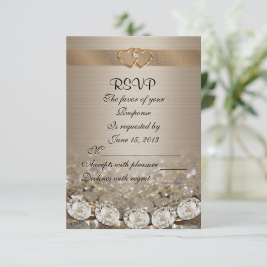 RSVPの応答結婚カードのダイヤモンドとサテン 出欠カード (スタンド正面)