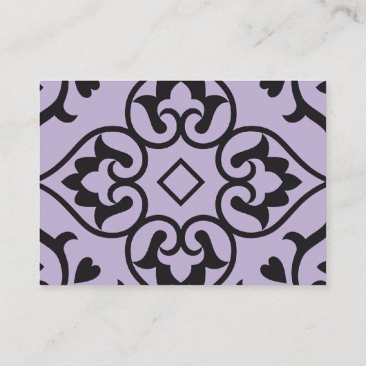 RSVPの応答結婚カード紫ブラックダマスク エンクロージャーカード (裏面)
