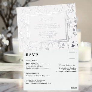 RSVPの応答結婚カード花シルバーフォイル 箔シーズンポストカード