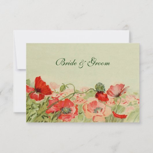 RSVPの応答、赤いケシの花を結婚するヴィンテージ 出欠カード (裏面)