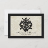 RSVPの応答、黒いnの白い円のダマスク織 出欠カード (裏面)