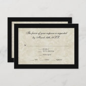 RSVPの応答、黒いnの白い円のダマスク織 出欠カード (正面/裏面)