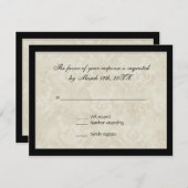 RSVPの応答、黒いnの白い円のダマスク織 出欠カード (正面/裏面)