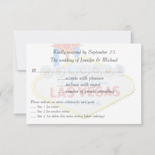 RSVPの披露宴のゲストの応答のラスベガスの結婚式 出欠カード (裏面)