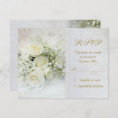 RSVPの招待状を結婚している豪華な白いバラ 出欠カード (正面/裏面)
