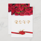 RSVPの招待状を結婚している赤いバラおよびハート 出欠カード (正面/裏面)