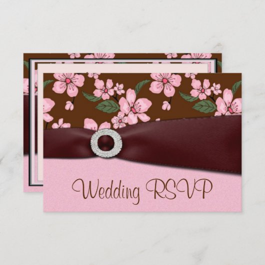 RSVPの招待状カードを結婚するピンクの桜 出欠カード (正面/裏面)