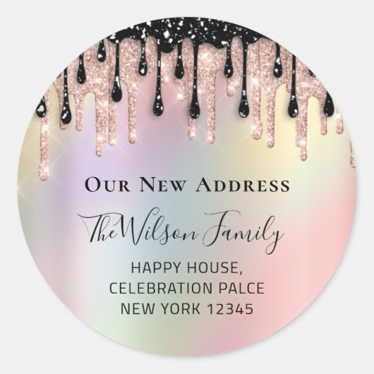 RSVPの新しいアドレス変更バラ ラウンドシール (正面)