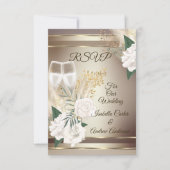RSVPの白結婚ローズシャンパーニュ金ゴールドブロンズ 招待状 (正面)
