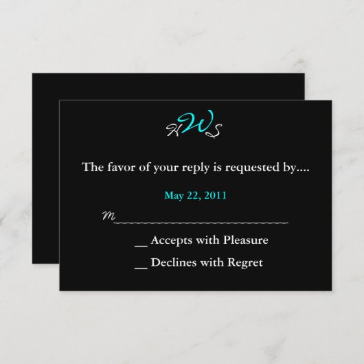 RSVPの白黒を結婚するモノグラム 出欠カード (正面/裏面)