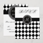 RSVPの白黒モノグラムの結婚式の招待状 出欠カード (正面/裏面)