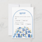 RSVPの結婚ギリシャ語Santorini Greece Blue 招待状 (正面)