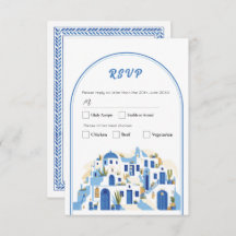 RSVPの結婚ギリシャ語Santorini Greece Blue
