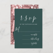 RSVPの結婚グリッターティール（緑がかった色）フレームバラ 出欠カード (正面/裏面)