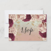 RSVPの結婚グリッターブライダルバラ金ゴールドリース青 出欠カード (裏面)